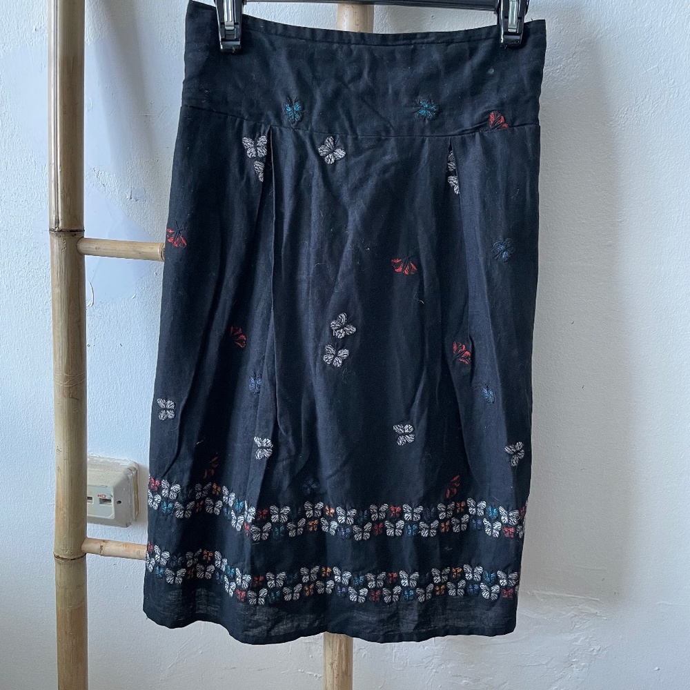 Papilo Embroidered Black Hemp Skirt - Black - Thought Ethical Clothing